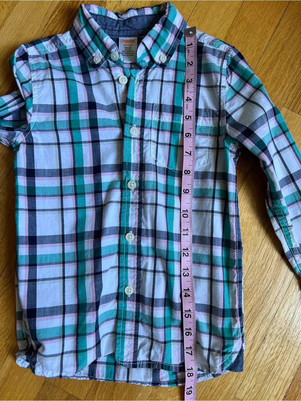 Gymboree Youth size 4 Green, Pink & Navy Plaid Button-Down Shirt 100% Cotton